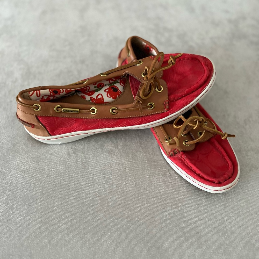 Coach Red and Brown Boat Shoes